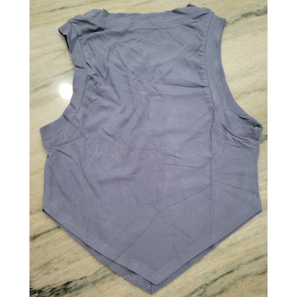 Workout Crop Top Sleeveless Muscle Sport Top Gray Blue Large - Picture 3 of 6